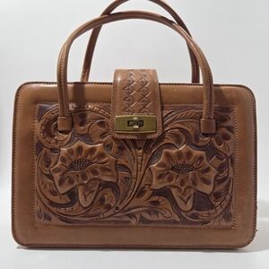 Vintage Hand-tooled Mexican Leather Handbag With Beautiful Details